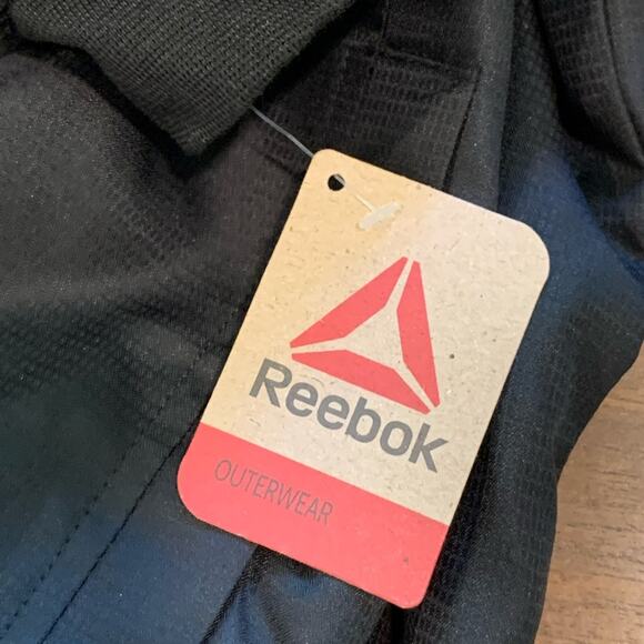 NWT Reebok Full Zip Hooded Logo Track Jacket Black White Large - Picture 6 of 7